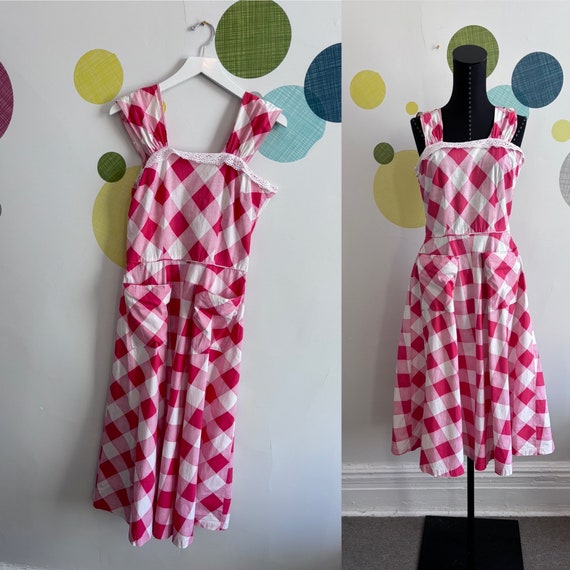 1950s Vintage Gingham Yoke Dress, Vintage 50s Cot… - image 4