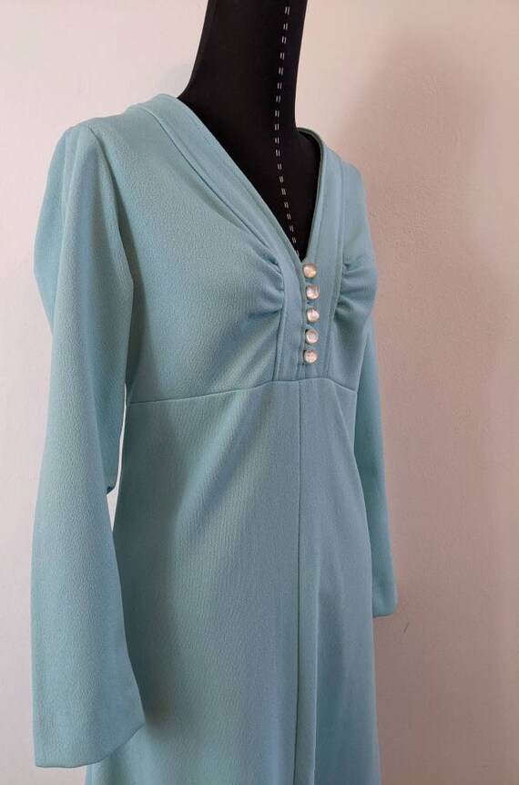 1960s Vintage Aqua Long Dress, Long Sleeve 60s Vi… - image 4
