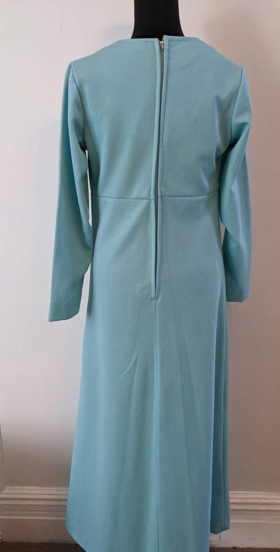 1960s Vintage Aqua Long Dress, Long Sleeve 60s Vi… - image 10