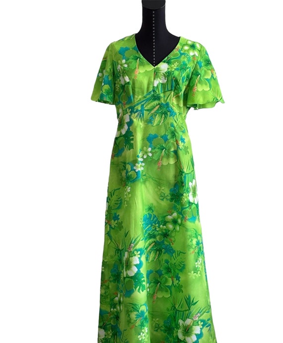 Vintage Royal Hawaiian 1960s Dress, Green Floral … - image 2