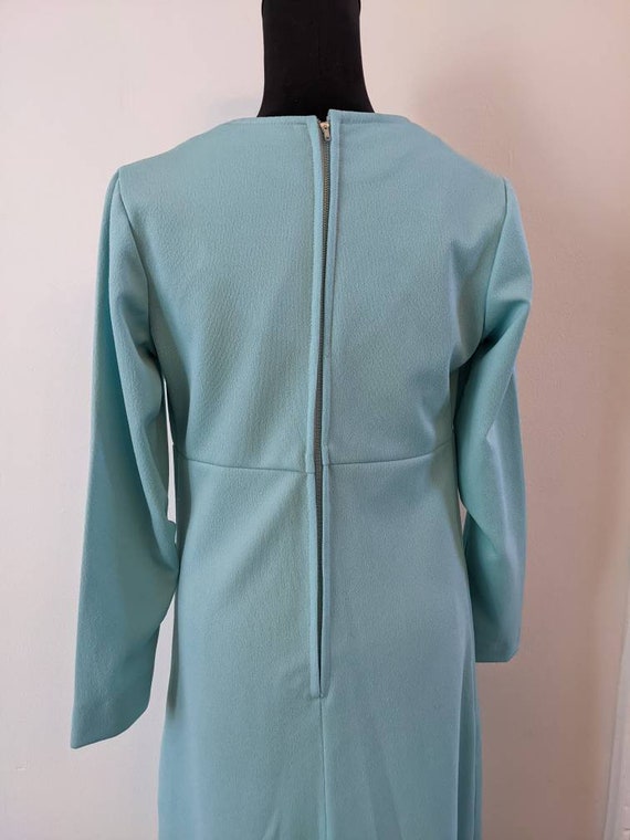 1960s Vintage Aqua Long Dress, Long Sleeve 60s Vi… - image 5