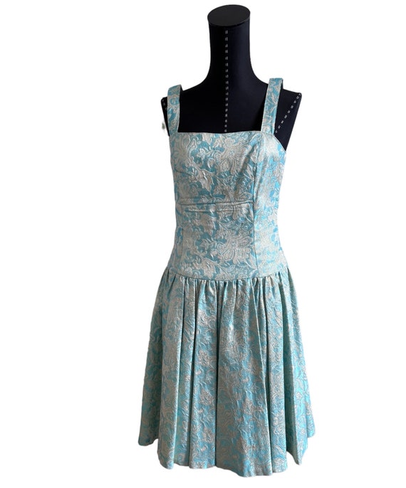 Vtg 1960s Silver Blue Metallic Evening Dress, Met… - image 10