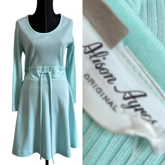 1960's Alison Ayres Aqua Long Sleeve Dress, 1960s… - image 1