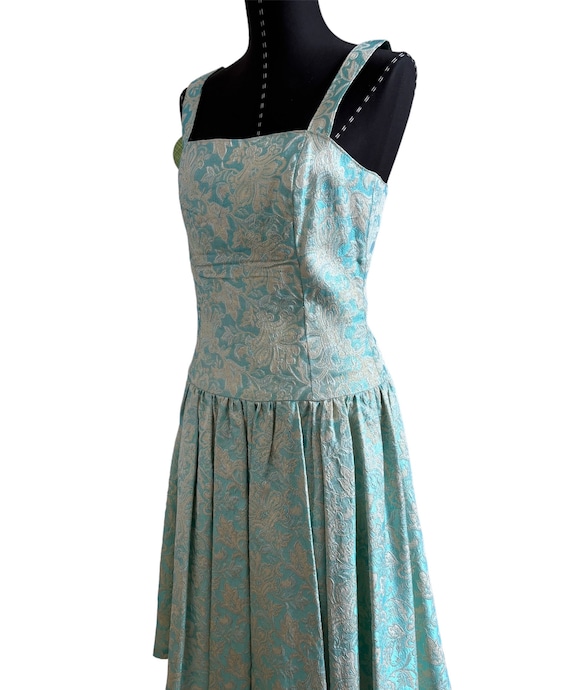 Vtg 1960s Silver Blue Metallic Evening Dress, Met… - image 4