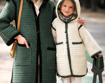 Long vintage crocheted caftan for mother and daughter- PDF - Instant download