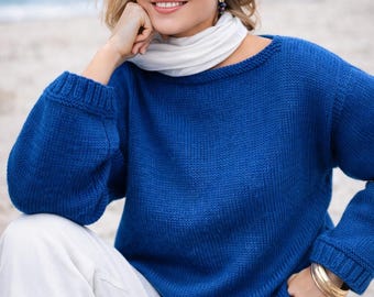 Easy Knitting Sweater Pattern Beginner Pullover Sailor Collar PDF