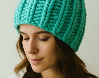 Chunky Knit Hat Pattern | Super Bulky Beanie | Beginner Knitting Pattern PDF