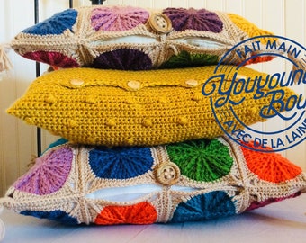 Housse de coussin carré de grand-mère/taie d’oreiller au crochet/coussin crochet/coussin en grannys sunny spread/coussin coloré au crochet