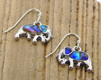 Elephant Earrings Abalone Earrings Hook Earrings Gift for Animal Lovers Gift for Her Hypoallergenic Jewelry Handmade Paua Shell Earrings