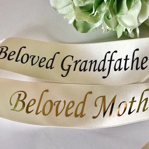 Funeral Ribbon, Handpressed, Sympathy Ribbon, Memorials, Custom Printed, 2&quot; width Double Sided Satin Ribbon, Sash,Personalized