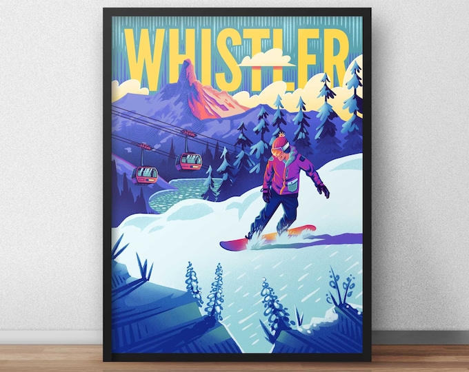 Snowboard Poster Whistler - Snowboarding Art Print Canada British Columbia Snowboarder Snow Sports Travel