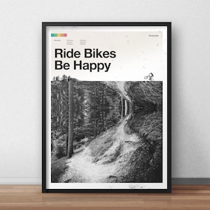 Ande de bicicleta, seja feliz - Impressão artística de ciclismo de montanha