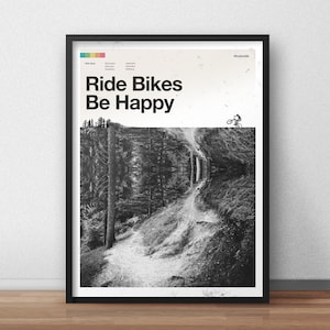 Ride Bikes Be Happy Mountain Biking Art Print image 1