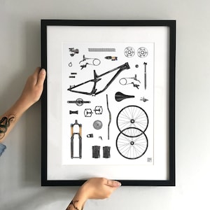 Mountain Bike Art Print 'The Build' MTB Poster White