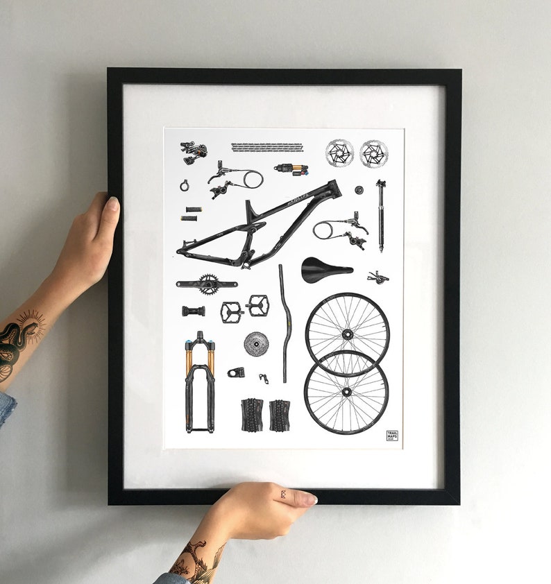 Mountain Bike Art Print 'The Build' MTB Poster White