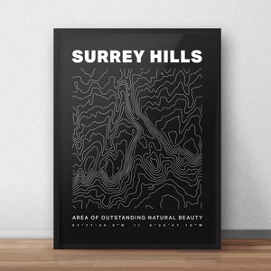Surrey Hills Contours Art Print - wandelen, wandelen, fietsen, mountainbiken, avontuur, buitenshuis, trailrunning Art Print