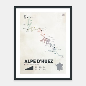 Alpe d'Huez infographic kunstafdruk pastel racefiets klim