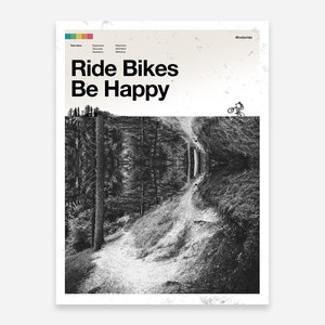 Ride Bikes Be Happy Mountain Biking Art Print image 6