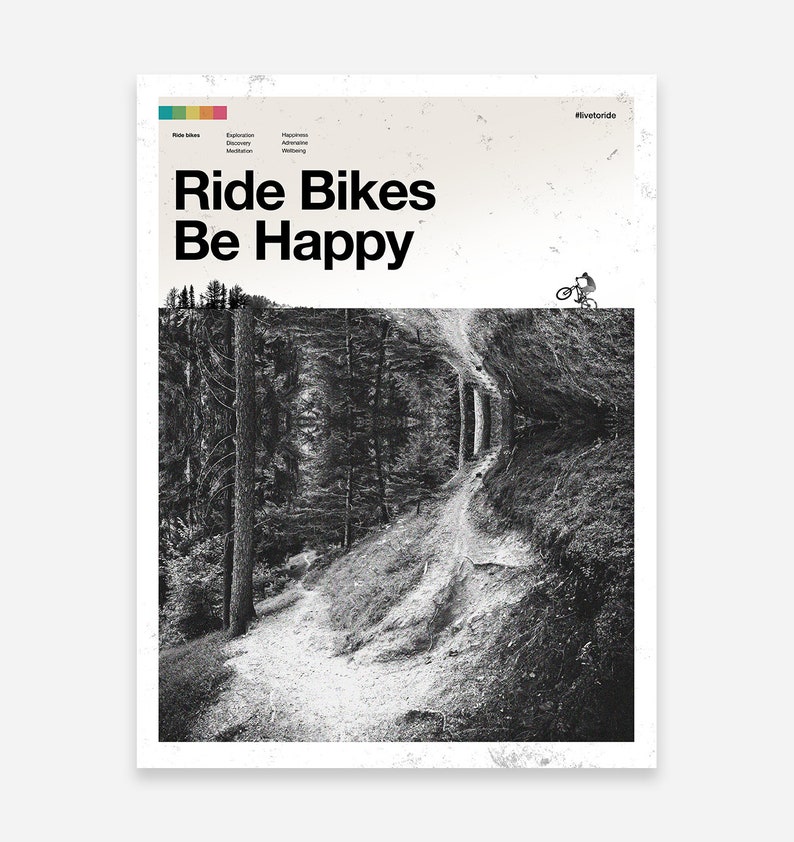 Ride Bikes Be Happy Mountain Biking Art Print image 6