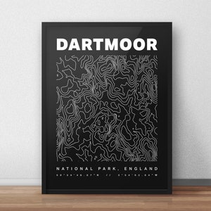 Dartmoor National Park Konturen Kunstdruck - Gehen, Wandern, Radfahren, Mountainbiken, Abenteuer, Natur, Geländelauf Kunstdruck