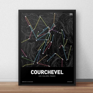 Courchevel Ski Snowboard Lift Art Print Poster - Skieurs Snowboarding Les 3 Vallées France Alpes