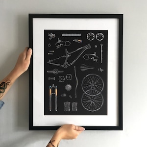 Mountain Bike Art Print 'The Build' MTB Poster Black