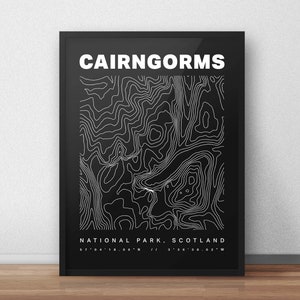 Cairngorms National Park Contours Art Print - wandelen, wandelen, fietsen, mountainbiken, avontuur, buitenshuis, trailrunning, oriëntatielopen