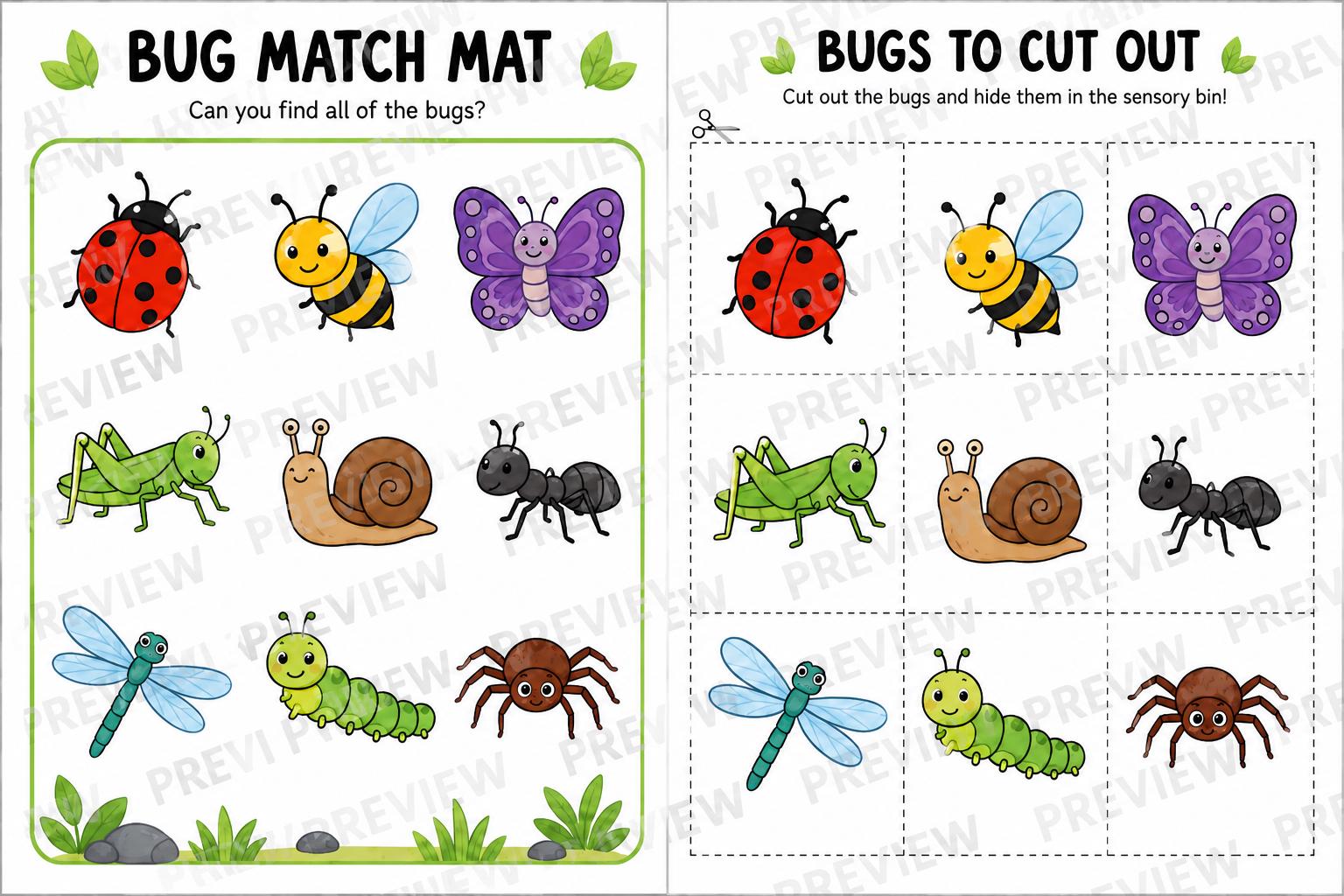 Bug Matching Craft Camping Bug Match Game Printable | Preschool Sensory Bin Activity ...