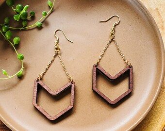 Wooden Arrow and Gold Drop Earrings