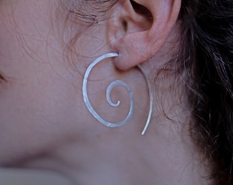 Sterling Silver Spiral Earrings · Hammered Spiral Hoop Earrings · Thin Hoop Earrings · Open Hoops Threader Earrings · Large Hoop Earrings