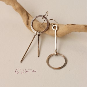 Sterling Silver Mismatched Earrings · Long Asymmetrical Earrings Minimalist · Unusual Bars Earring · Boho Fringe Earring Dangle Handmade