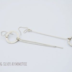 Long Silver Mismatched Earrings Sterling Asymmetrical Earrings Minimalist Long Bars Earring Unusual Fringe Earring Dangle Earrings image 5