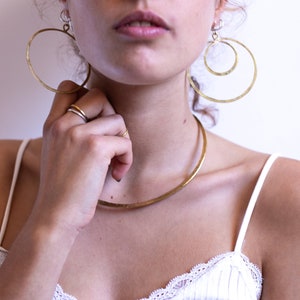 Brass Mismatch Earring, Large Bronze Asymmetric Earring, Big Brass Hoop Earring, Gold Hoop, African Earring, Boho Tribal Hoop, Brass Earring