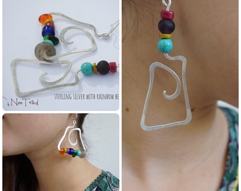 Silver Mismatched Earrings Long Earring Hoops · Rainbow Large Earring · Sterling Silver Square Asymmetric Earrings · Rectangle Big Earrings