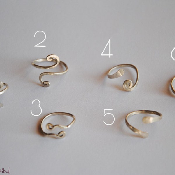 Set Sterling Silber Zehenring gehämmert - Verstellbarer Ring - Silber Midi Ring - Dünner Silberring Handgefertigt - Knuckelring