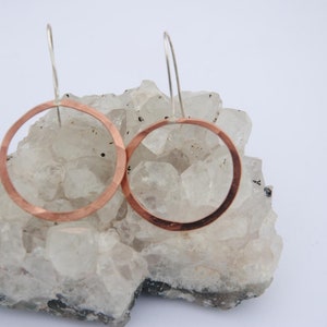 Hoops Earring Sterling Silver Hammered Elegant Handmade Cicle Earring 1 1/2 Medium Hoop 2 Long Gift for Her Recicled Silver Custom copper