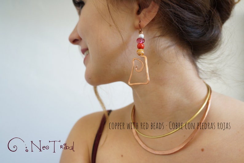 Large Mismatch Earrings Handmade Geometric \u00b7 Big Rectangle Earring Hoop \u00b7 Rainbow Bronze Asymmetrical Earrings \u00b7 Multicolor Square Earring