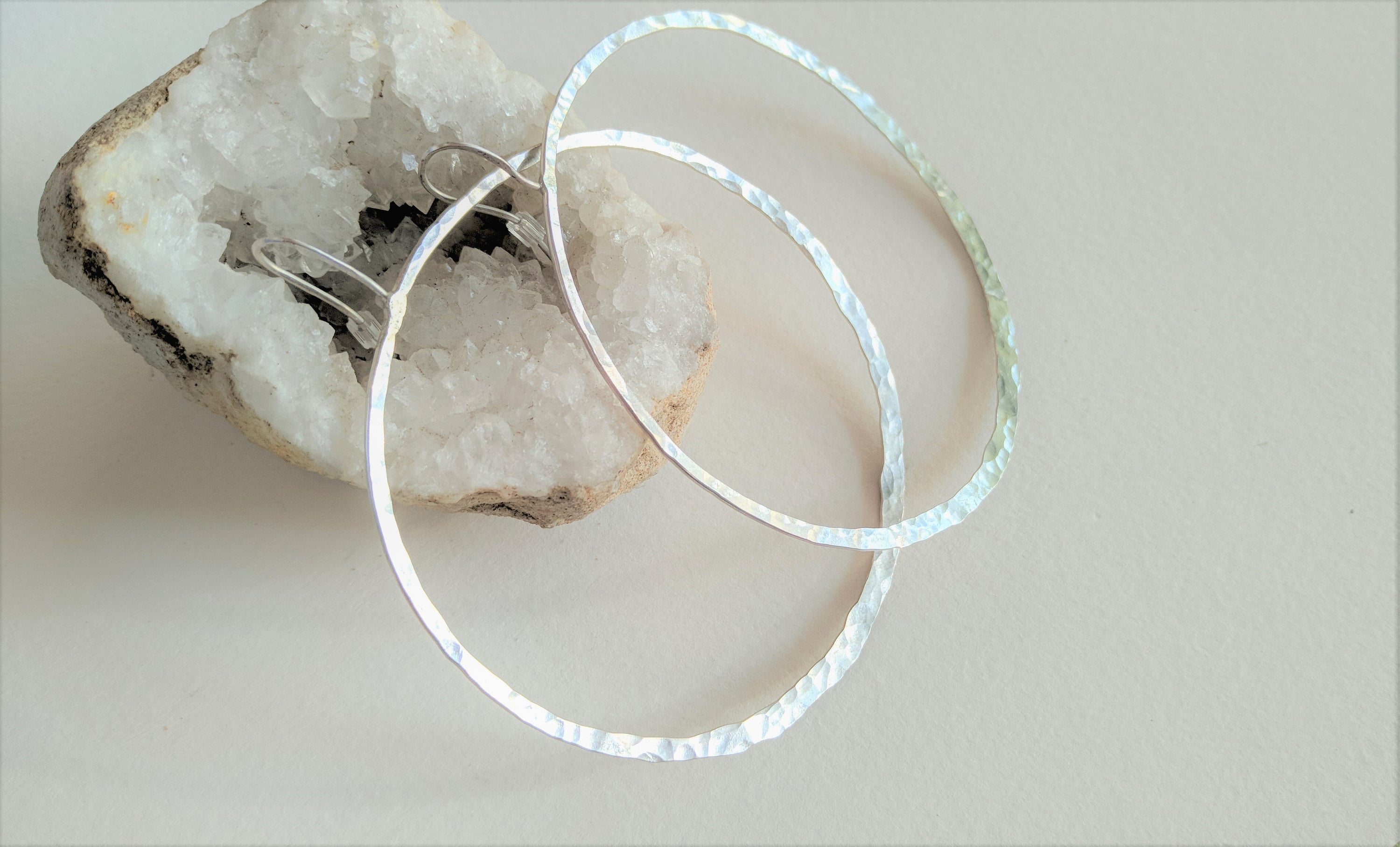 Big Hammered Hoop Earring Sterling Silver · Rustic Silver Large Hoop Earring