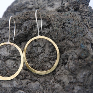 Hoops Earring Sterling Silver Hammered Elegant Handmade Cicle Earring 1 1/2 Medium Hoop 2 Long Gift for Her Recicled Silver Custom brass