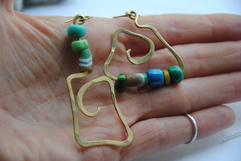 Large Mismatch Earrings Handmade Geometric \u00b7 Big Rectangle Earring Hoop \u00b7 Rainbow Bronze Asymmetrical Earrings \u00b7 Multicolor Square Earring