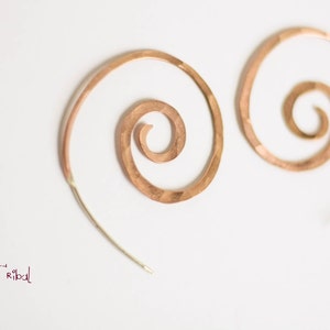 Large Spiral Earrings Copper Hoop Earring w silver ear wire · Open Hoops · Tribal Hoop Earring · Copper Earrings · Hammered Threader Earring