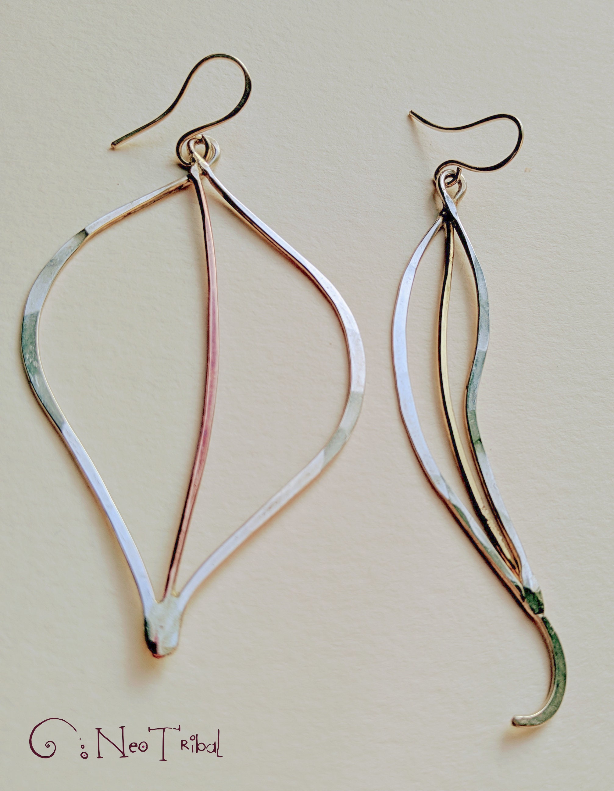 Large Silver Asymmetrical Earrings · Big Botanical Earrings 