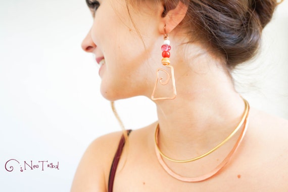 Collar Torque Doble Cobre y Latón . Collar Tribal . | Etsy México