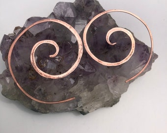 Copper Spiral Hoop Earrings · Big Hammered Spiral Earring · 2 In Copper Hoops · Large Hoop Earrings ·  Threader Copper Earring · Big Spirals