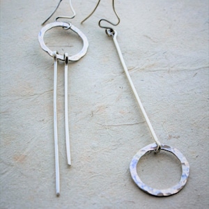 Fringe Earrings with Open Circle 9 Bar Sterling Silver Dangle Earrings Fringe Earrings with Open Circle 9 Bar Sterling Silver Dangle Earrings