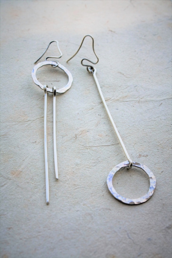 Fringe Earrings with Open Circle 9 Bar Sterling Silver Dangle Earrings Fringe Earrings with Open Circle 9 Bar Sterling Silver Dangle Earrings