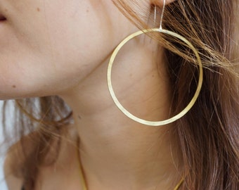 Big Brass Hoop Earrings, Large Brass Earring, Large Gold Hoop Earring, African Hoops, Bronze Hoop, Rustic Unusual 3 inch Tribal Earring