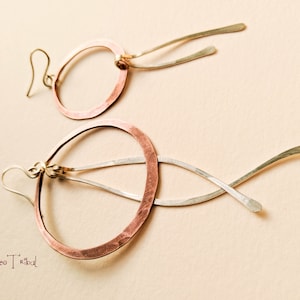 Dangle Long Asymmetric Earrings · Large Silver Copper Earring Hoop · Mismatched Earring · Hammered Big Hoops · Boho Statement Jewelry Gift