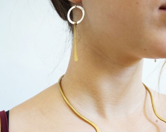 Mismatched Earrings Silver Gold Hoop · Brass Sterling Silver Asymmetric Earring · Bridal Long Earrings · Fringe Earring, Mixed Metal jewelry