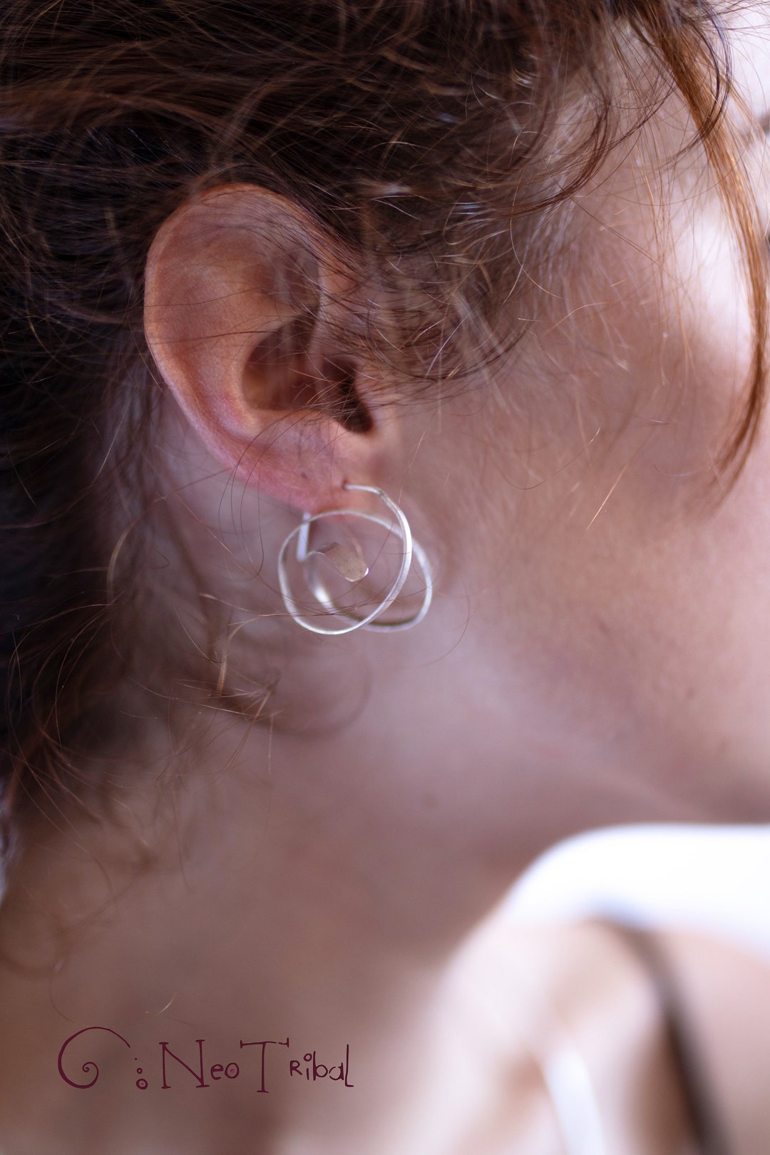 Sterling Silver Large Hoop Earrings · Original Abstract